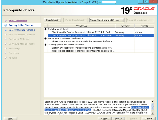 Machine generated
              alternative text:prerequisite Checks W. min "S
              Database and Ret Ore the OR' 112, the default not